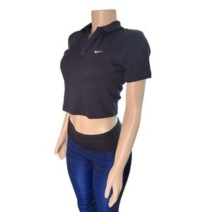 Nike Women's Black Cropped Polo Shirt